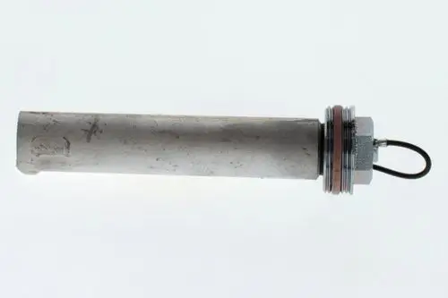 Bosch Isolierte Anode in zylindrischer Form, metallic, mit Schraubanschluss und Kabel, auf weißem Hintergrund.